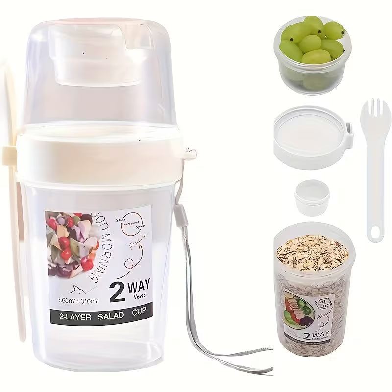 Leakproof Meal Prep Lunch Box with Fork Lid – Microwave Safe & Portable (2 Compartments)
