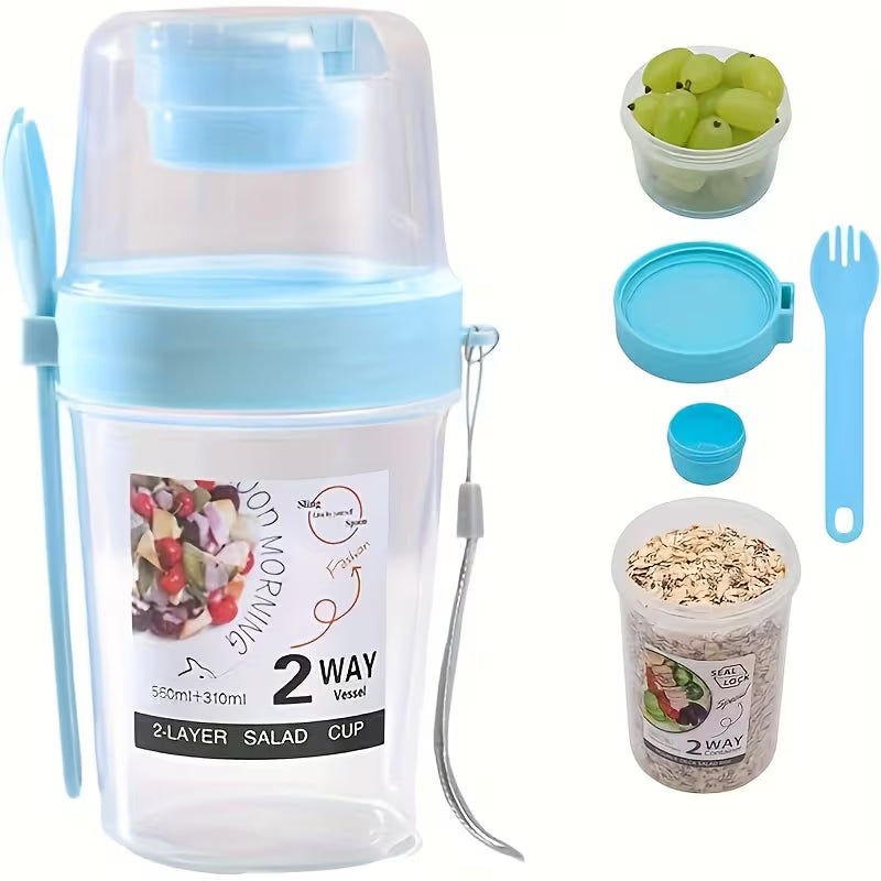 Leakproof Meal Prep Lunch Box with Fork Lid – Microwave Safe & Portable (2 Compartments)
