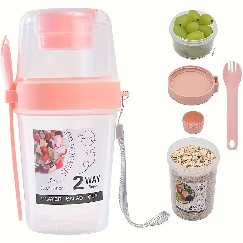 Leakproof Meal Prep Lunch Box with Fork Lid – Microwave Safe & Portable (2 Compartments)
